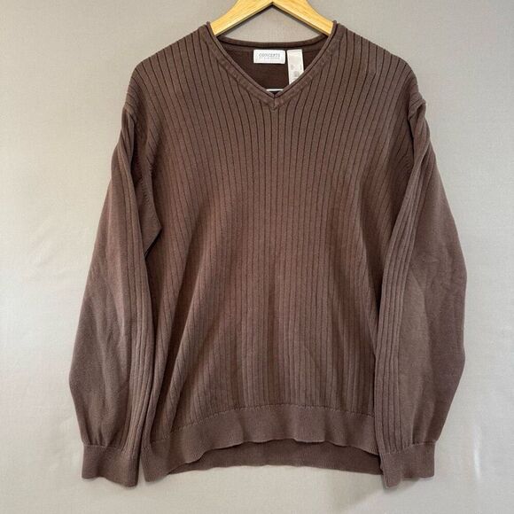 Concepts By Claiborne Sweater Long Sleeve V-Neck Women’s Size Large Brown Color - Picture 1 of 5